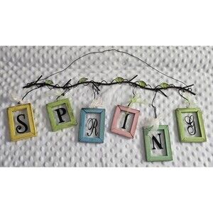 Vintage Spring Grapevine Wall Decor Hanging Sign Spellout Window Pane Kitschy